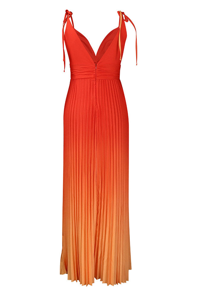 Backless Plunging Gradient Maxi Dress