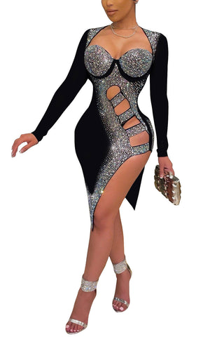 Black Cut Out Long Sleeve Party Dress