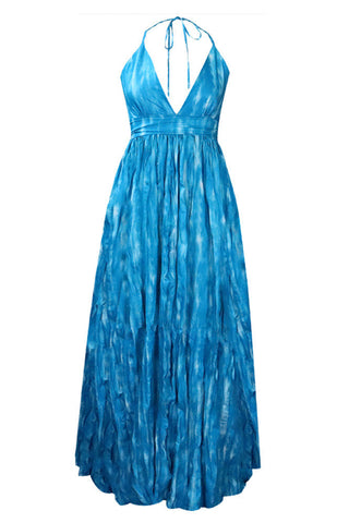 Blue Halter Open Back Maxi Dresses