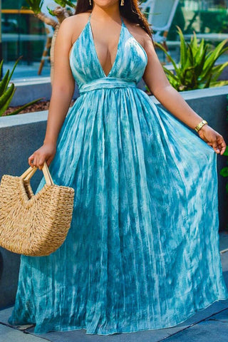 Blue Halter Open Back Maxi Dresses