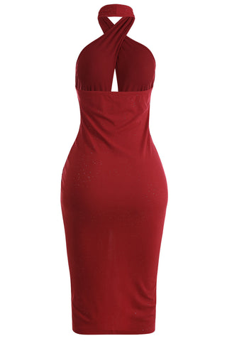 Burgundy Halter Bodycon Party Cocktail Dresses