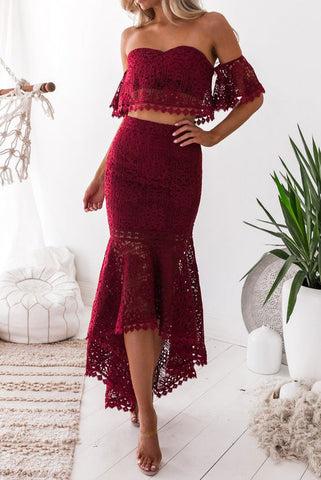 Burgundy Lace Two Piece Dress