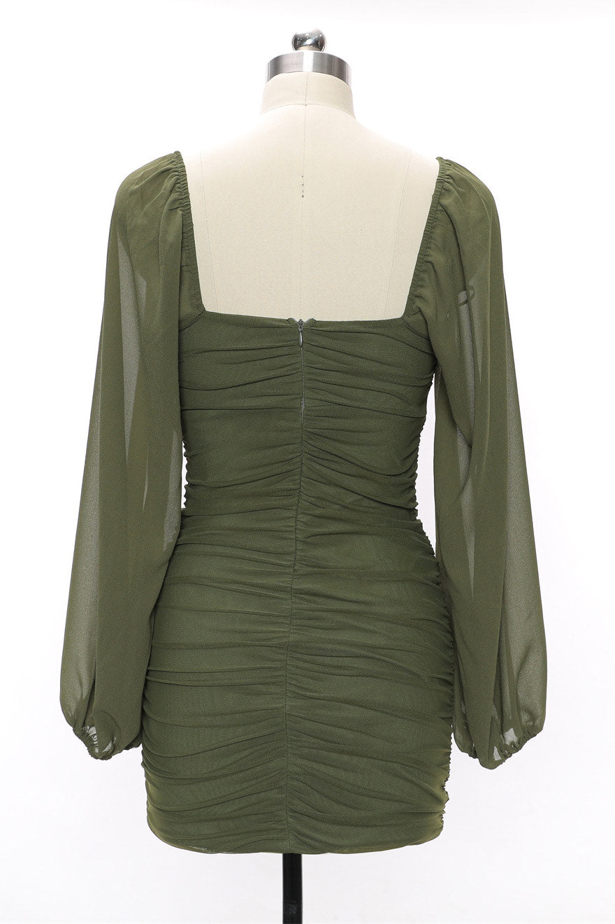 Green Long Sleeve Party Dress