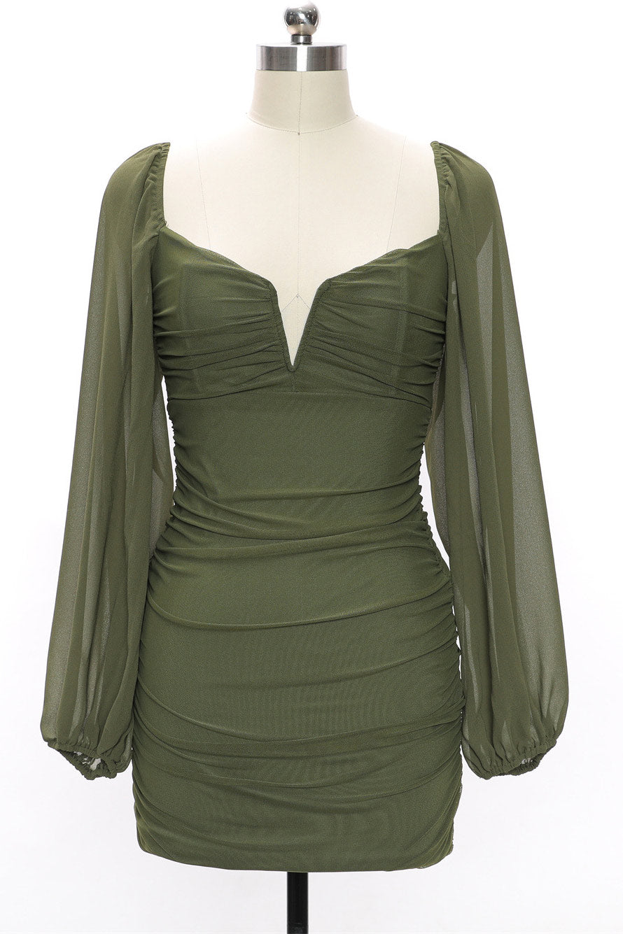 Green Long Sleeve Party Dress