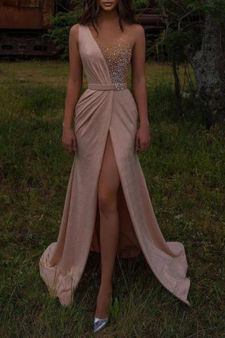 Pink Sleeveless Evening Gown Prom Dress