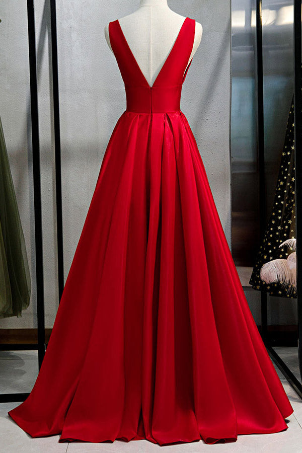 Plunging Red Backless Evening Prom Dresses