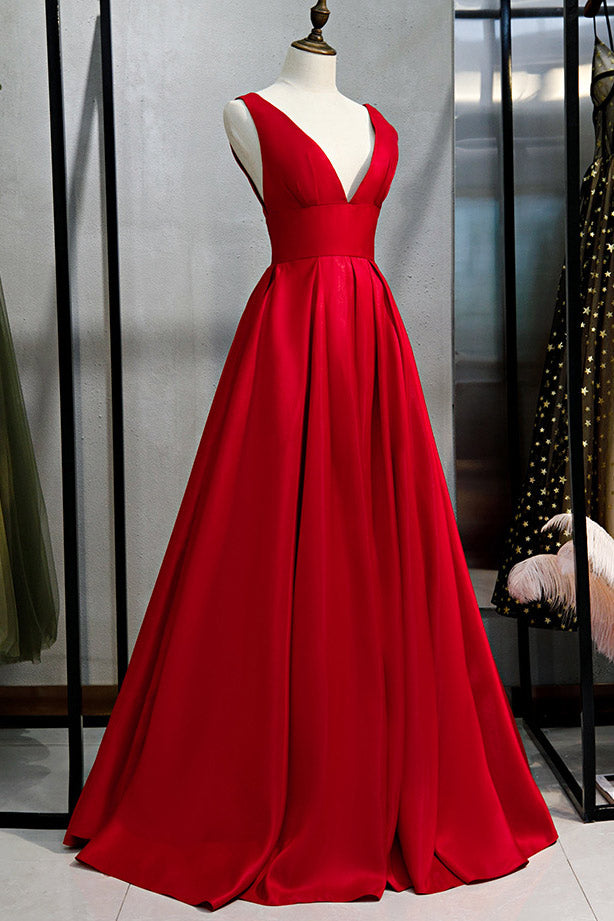 Plunging Red Backless Evening Prom Dresses