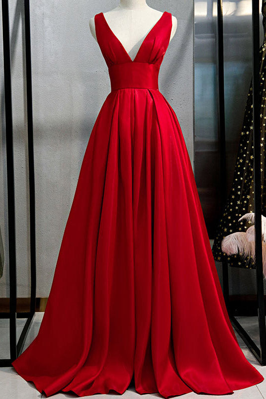 Plunging Red Backless Evening Prom Dresses