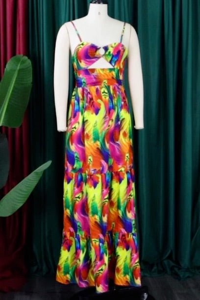 Print Cut Out Sleeveless Maxi Dress