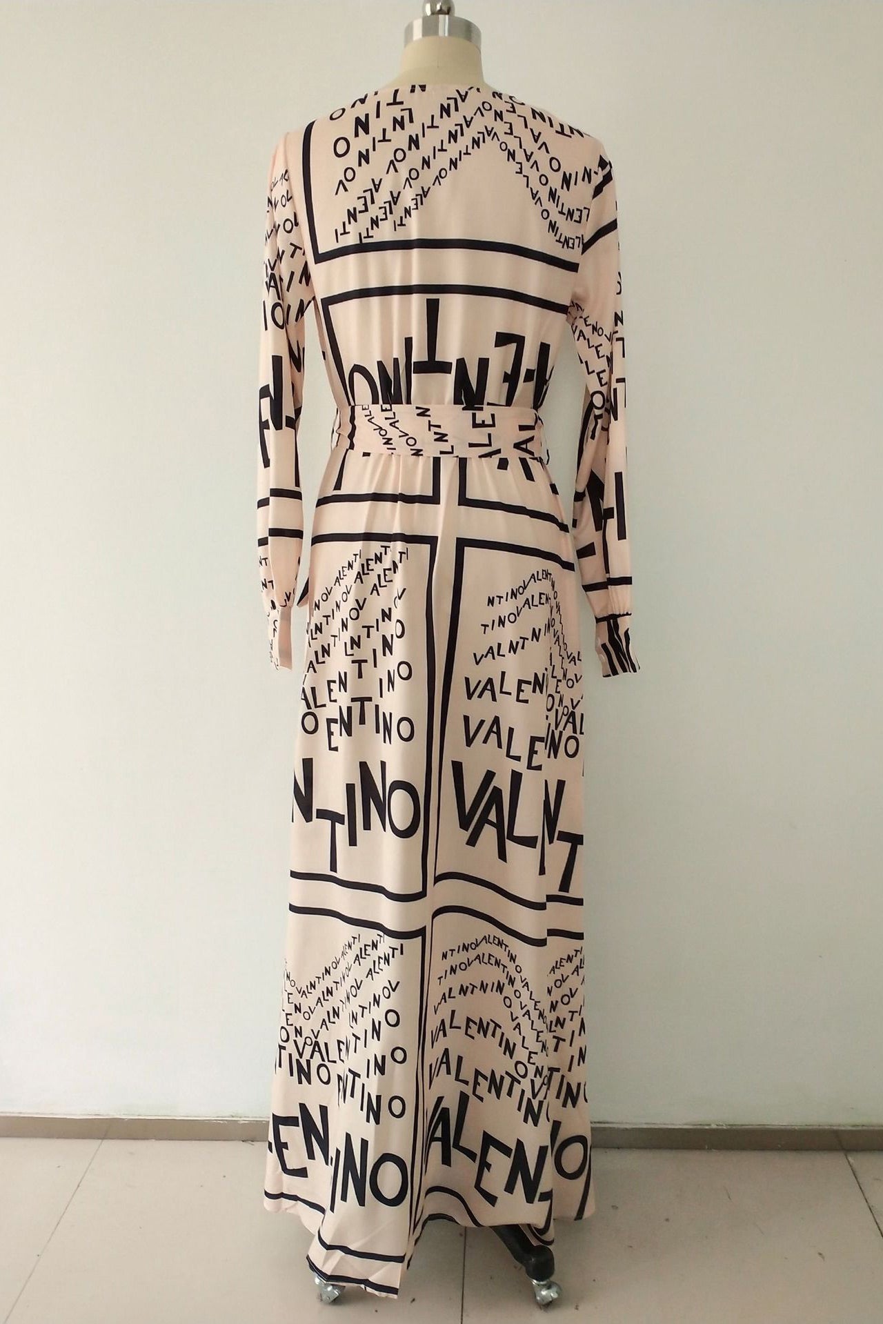 Print Long Sleeve Wrap Maxi Dress