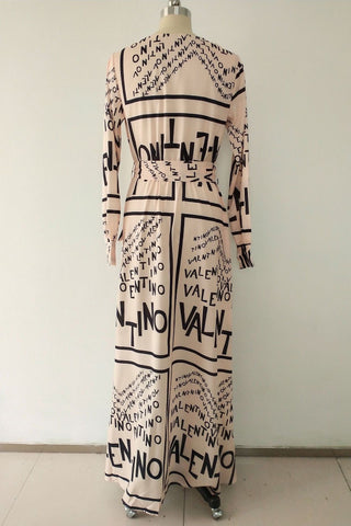 Print Long Sleeve Wrap Maxi Dress