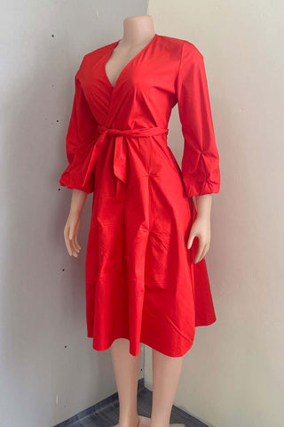 Red Long Sleeve A-Line Dress