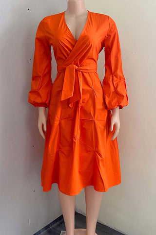 Red Long Sleeve A-Line Dress