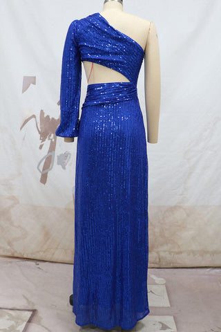 Royal Blue One Sleeve Prom Gown Evening Dress