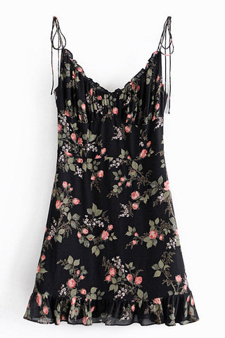 Short Mini Black Print Sleeveless Dress