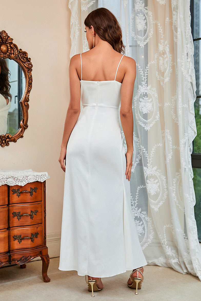 White Sleeveless Prom Gown Evening Dress