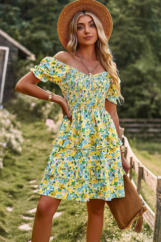 Short Mini Dark Navy Floral A-Line Dress