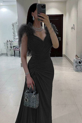 Silver High Split Sleeveless Prom Gown Evening Dress