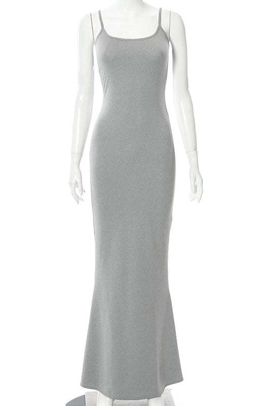 Long Silver Mermaid Sleeveless Dress