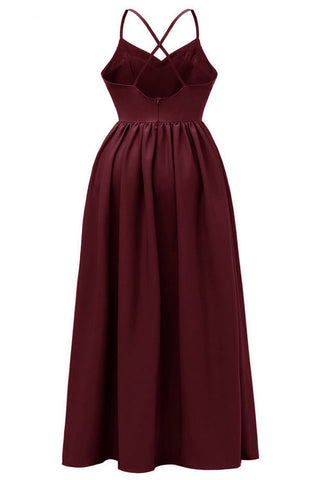 Simple Burgundy A-Line Backless Prom Gown Evening Dress