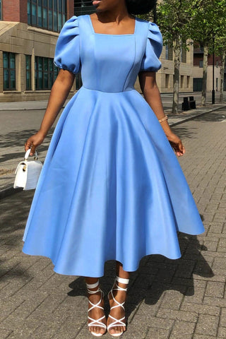 Chic Sky Blue A-Line Midi Dress