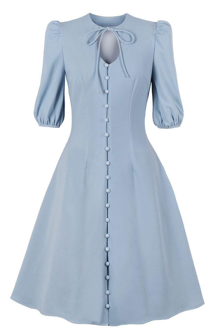 Sky Blue Half Sleeves A-Line Midi Dress