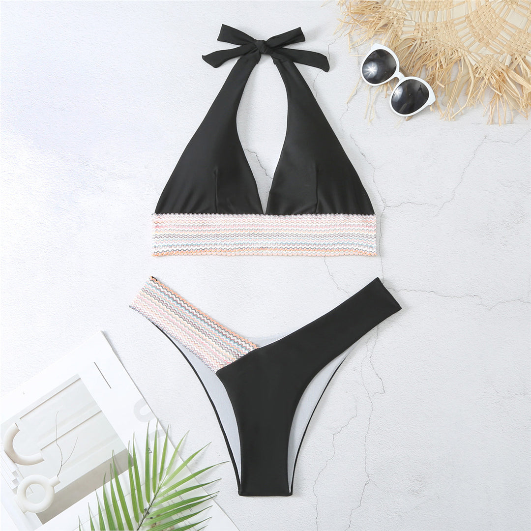 Aimee Splicing Halter V Neck Bikini