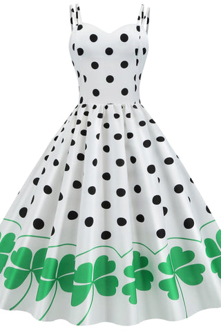 White And Black Polka Dot Sleeveless Swing Dress