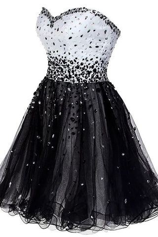 White And Black Strapless Beaded Party Homecoming Dress