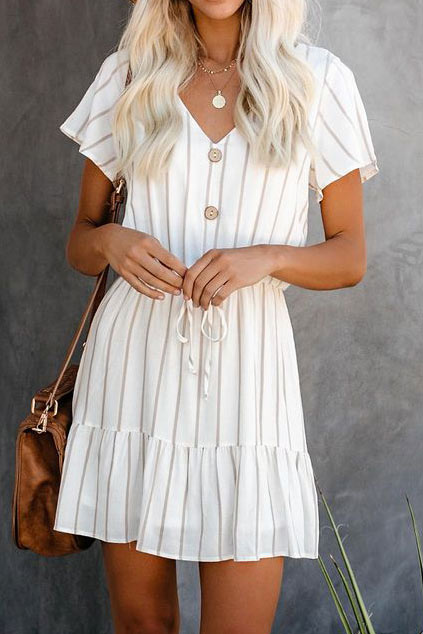 White Mini Short Sleeves Casual Dress