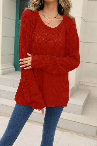 Burgundy Solid Simple Knitted Sweater