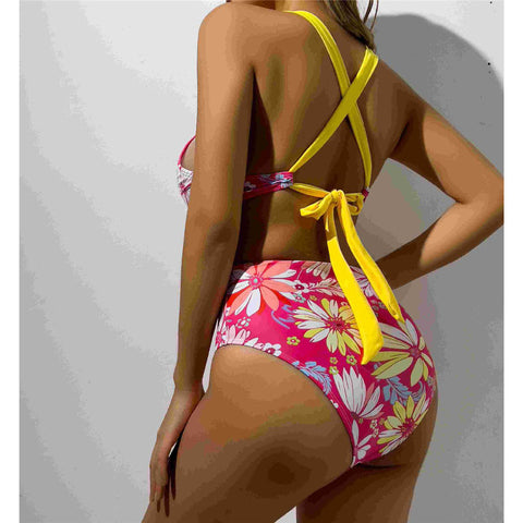 Melanie Floral Flowers Cross Back One Piece Swimsuit