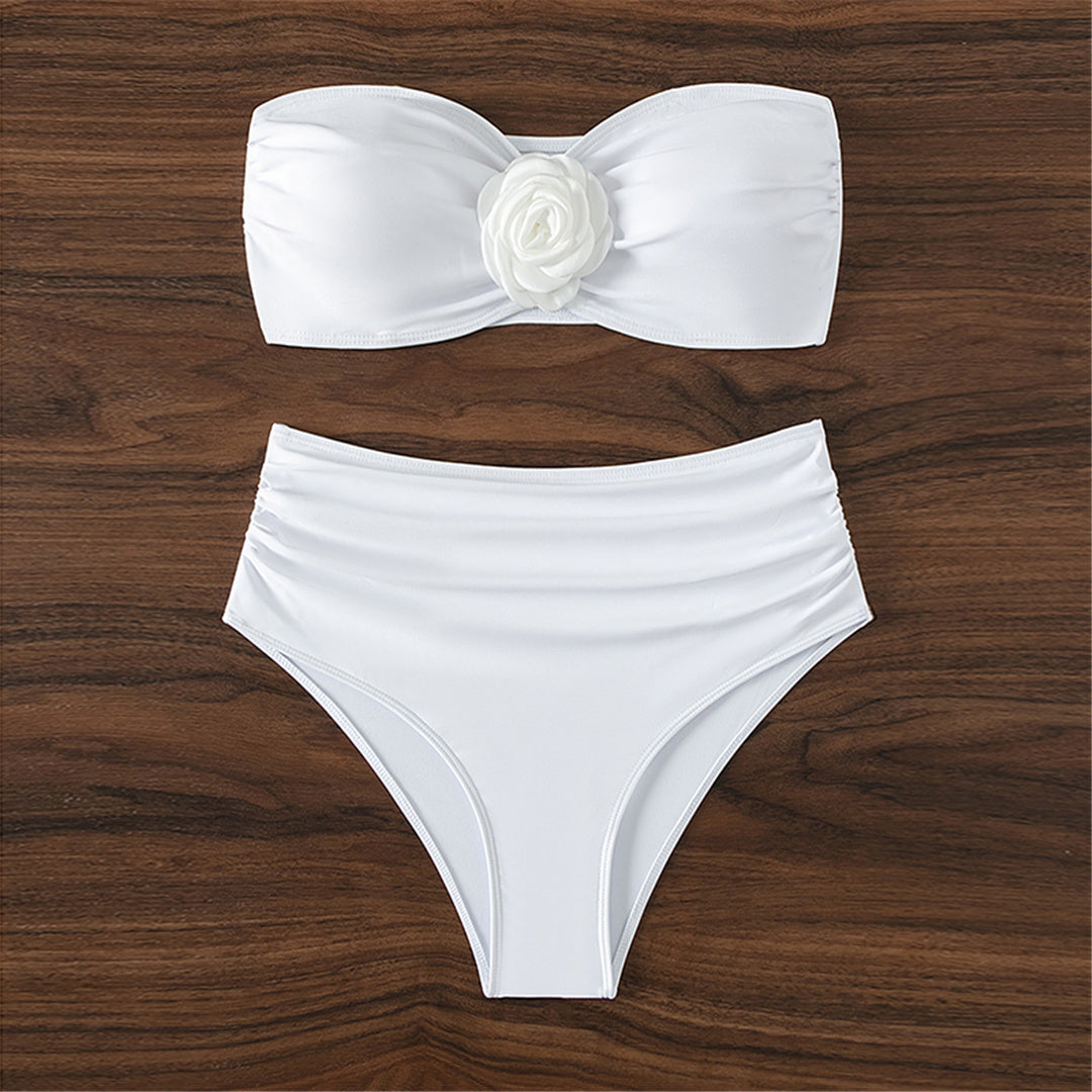 Margaret Bandeau 3D Flower Female Swimsuit High Waist Bikini