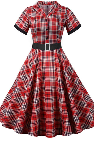 Yellow Midi Plaid Short Sleeve Swing Dress