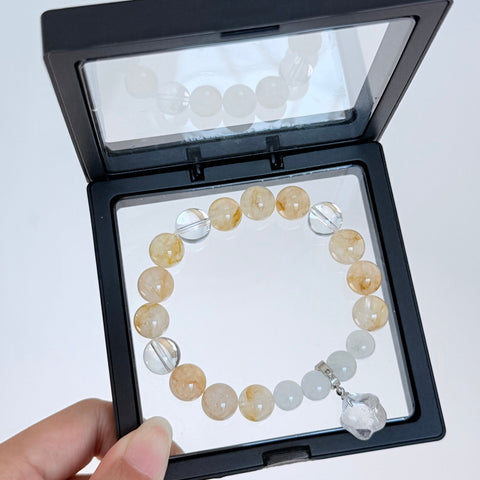 Golden Rutilated Quartz & White Agate Bracelet