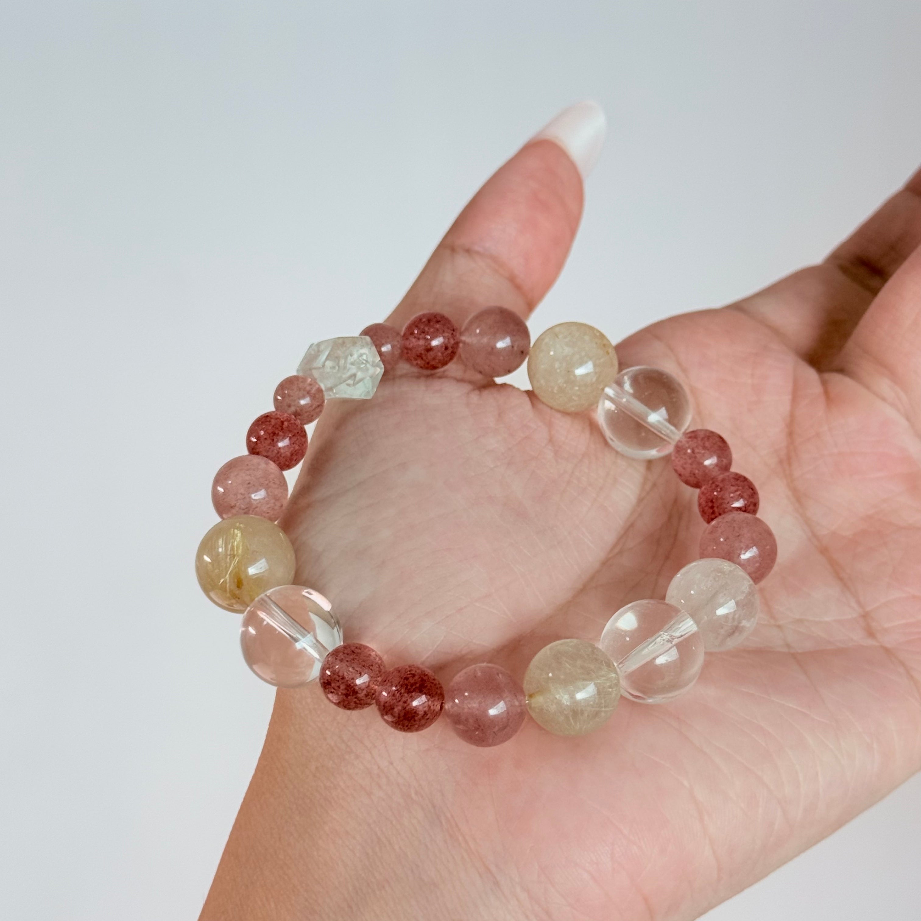 Strawberry Quartz & Golden Rutilated Quartz Bracelet