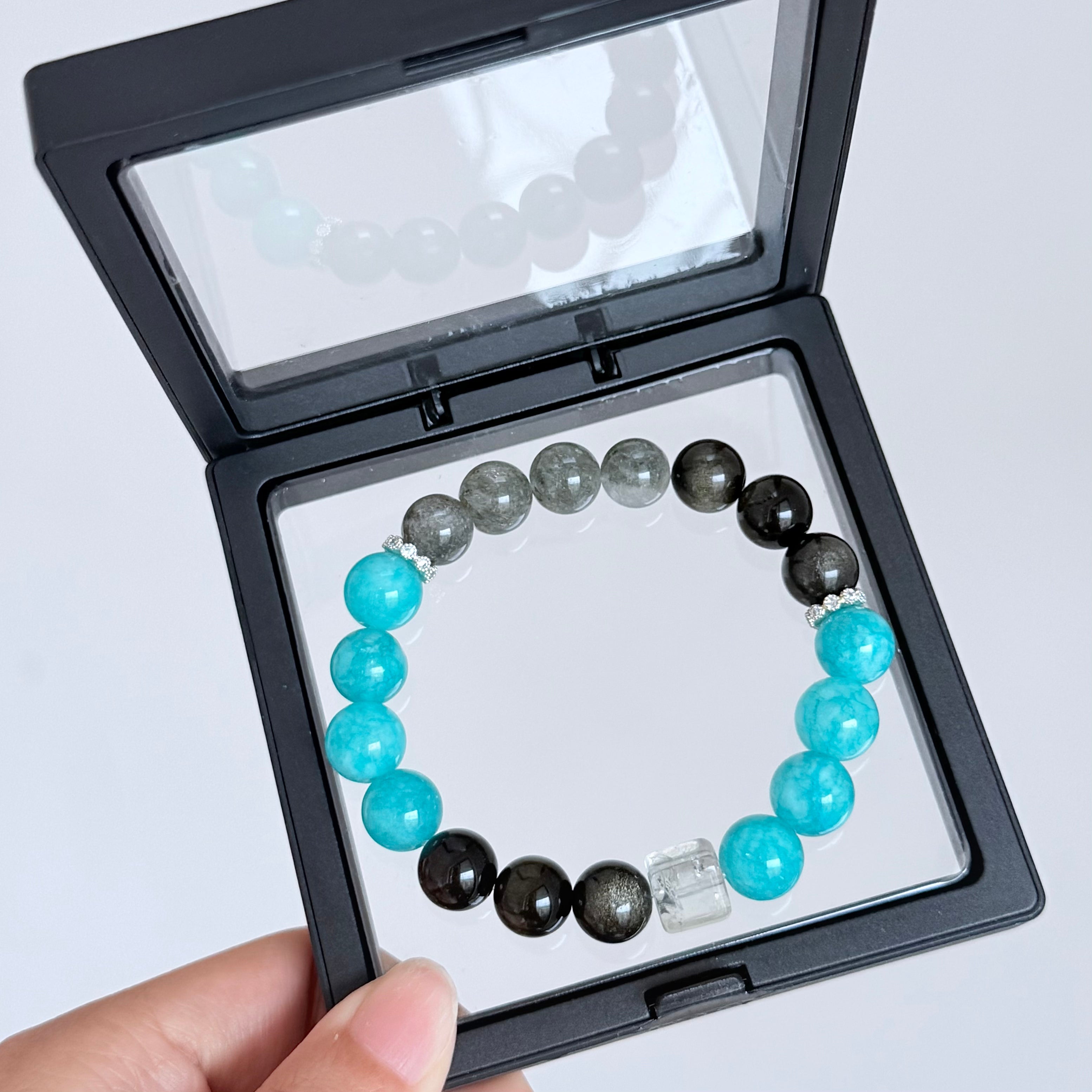 Amazonite, Labradorite & Black Obsidian Bracelet