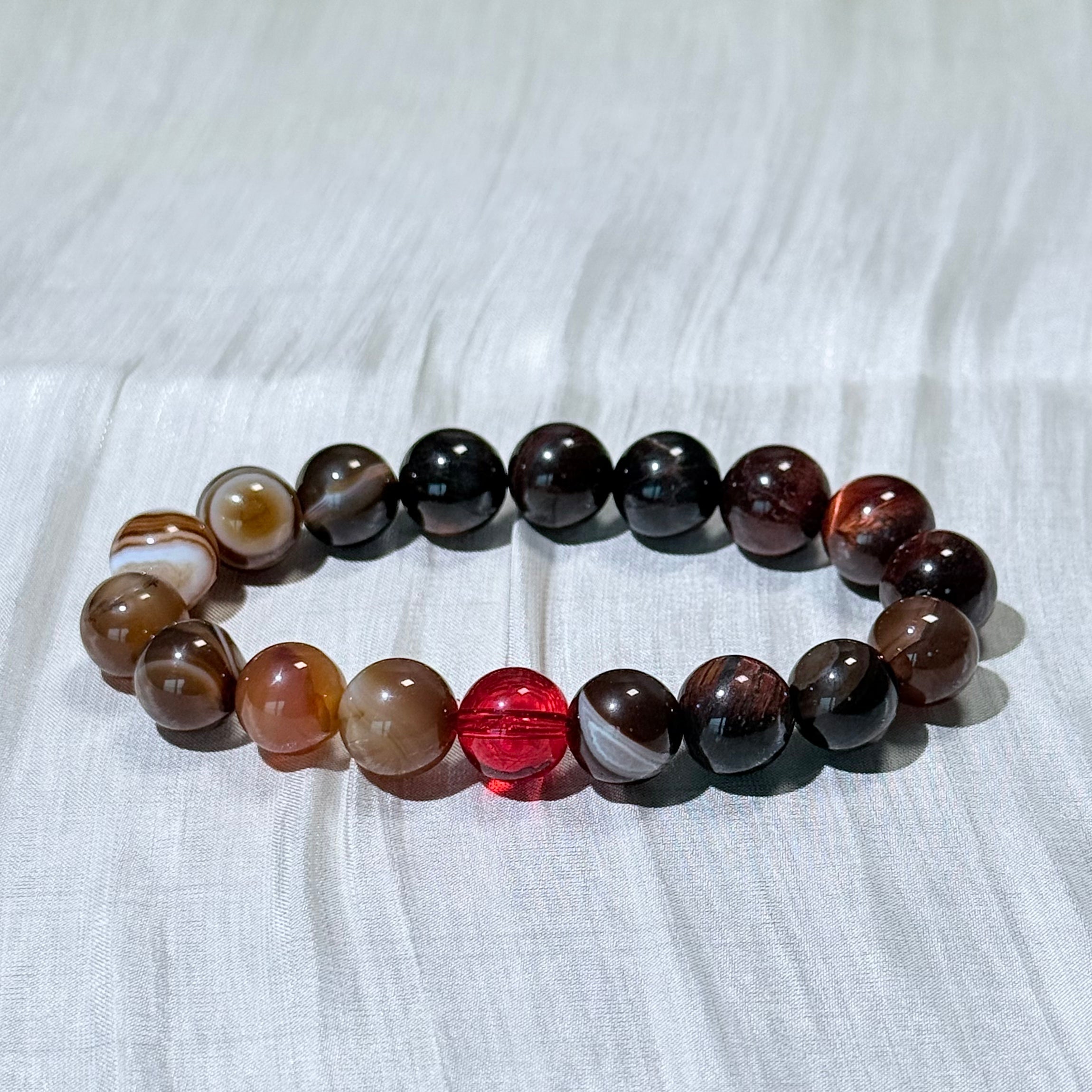 Red Agate & Brown Banded Agate Crystal Bracelet