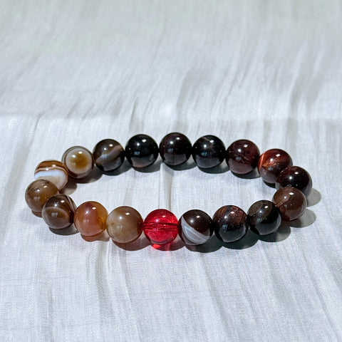 Red Agate & Brown Banded Agate Crystal Bracelet
