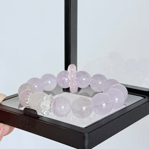 Lavender Amethyst Bracelet with Rose Quartz Flower & Zircon Charm