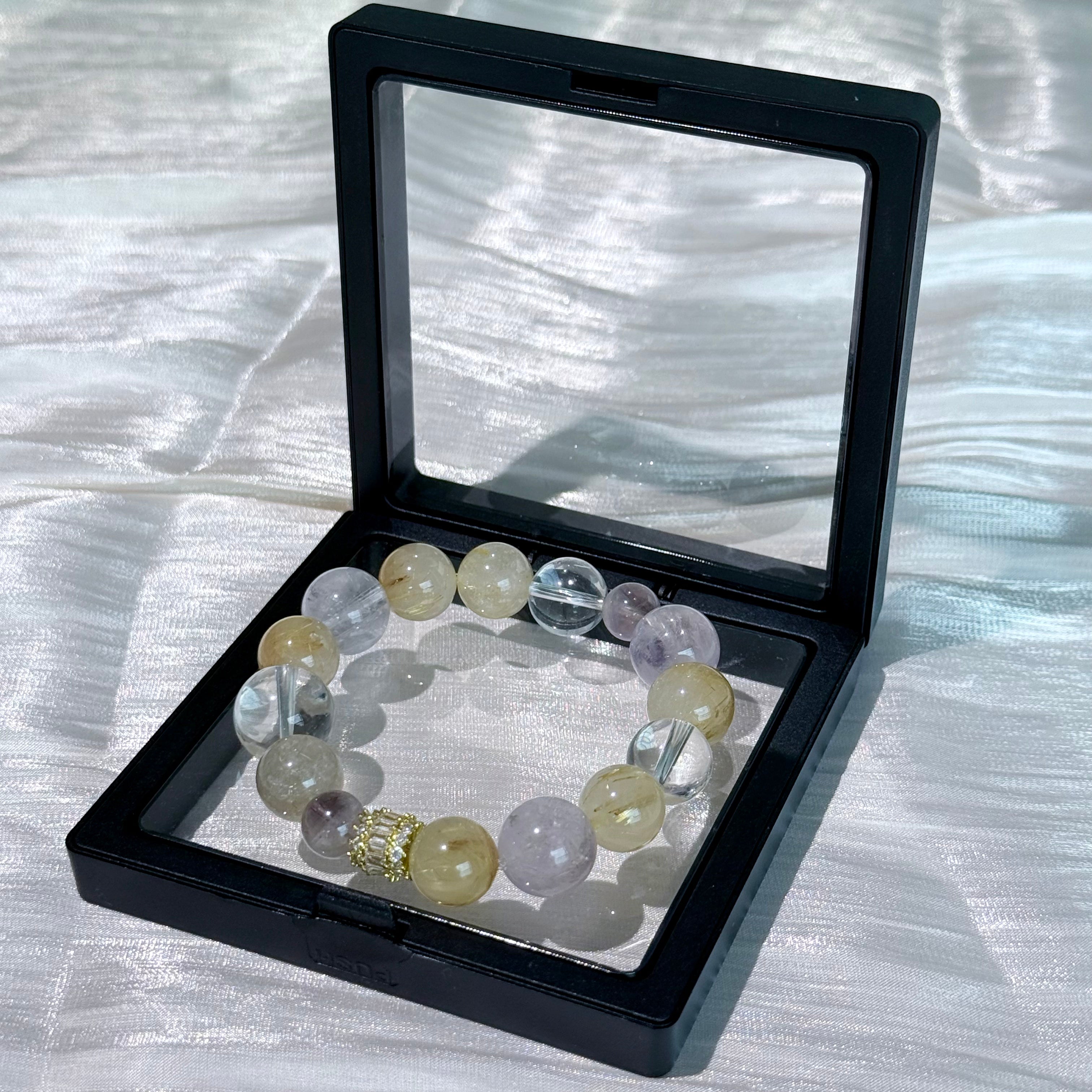 Golden Rutilated Quartz & Amethyst Bracelet