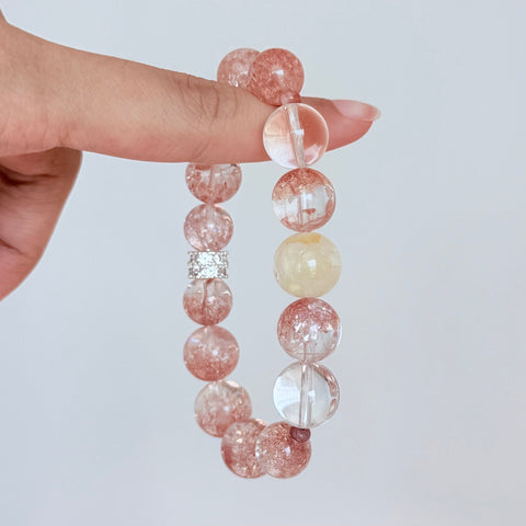 Strawberry Quartz & Citrine Crystal Bracelet