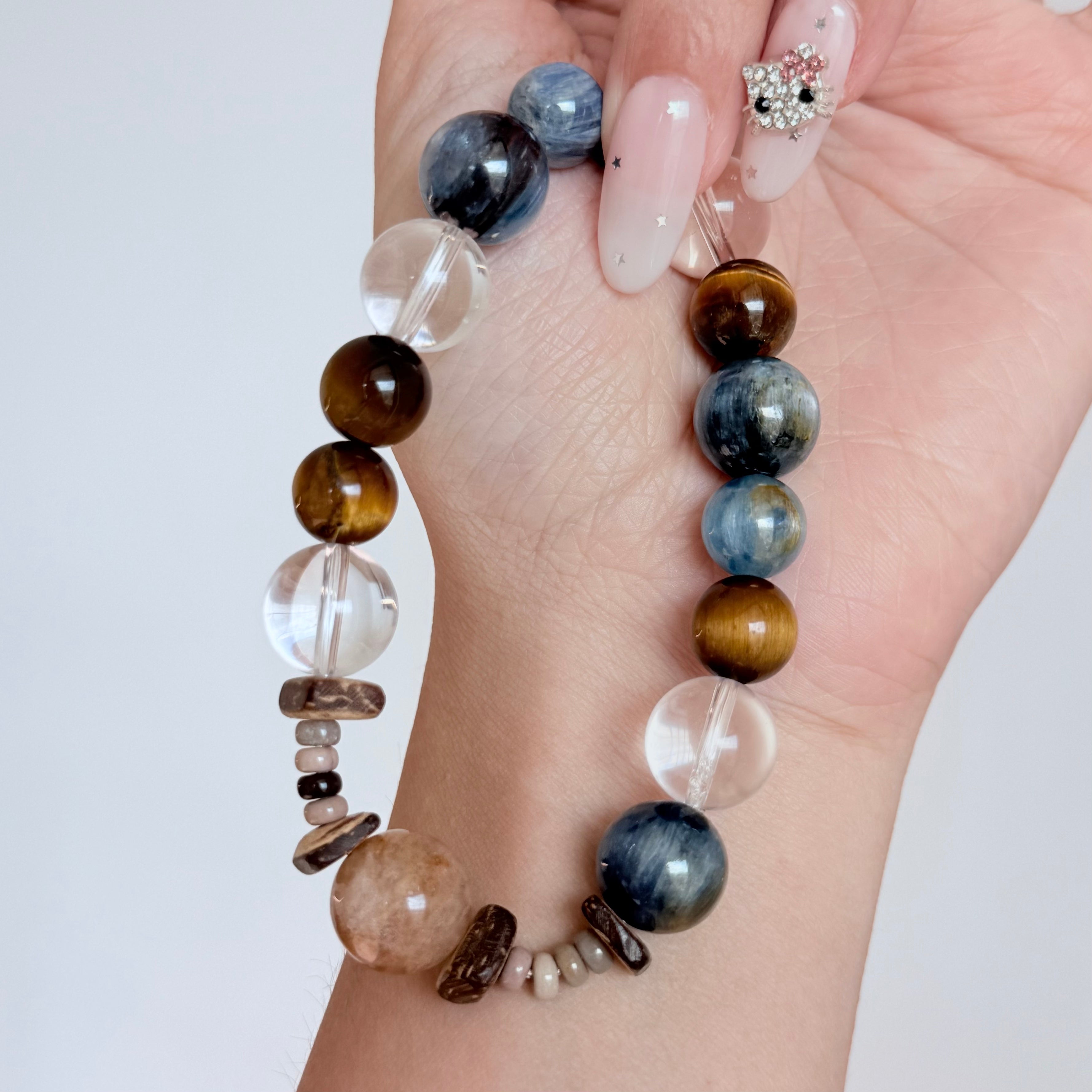Natural Blue Kyanite, Tiger's Eye & Clear Quartz Crystal Bracelet