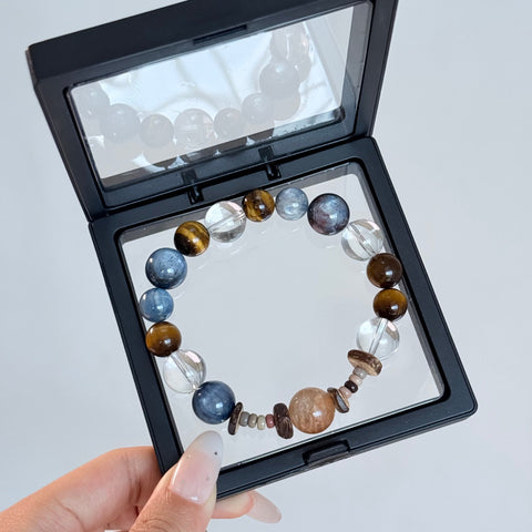 Natural Blue Kyanite, Tiger's Eye & Clear Quartz Crystal Bracelet