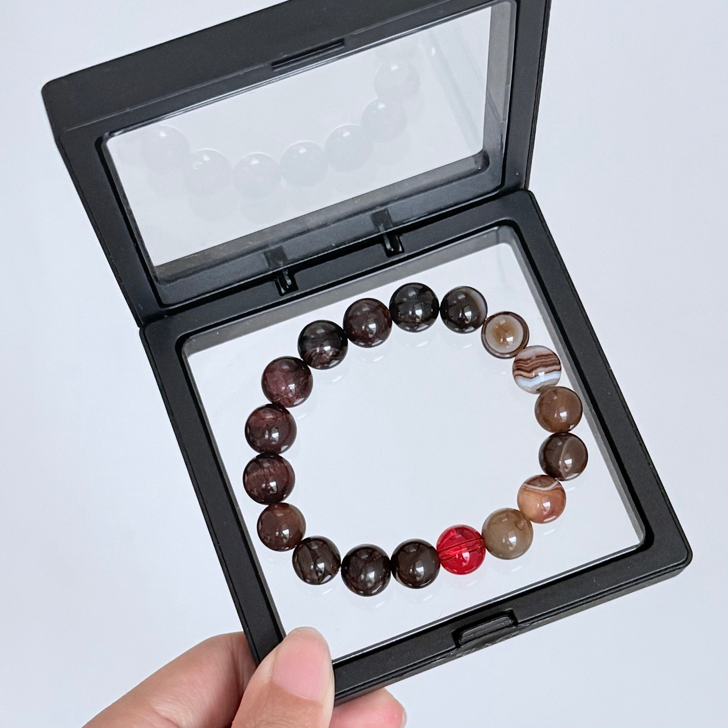 Red Agate & Brown Banded Agate Crystal Bracelet