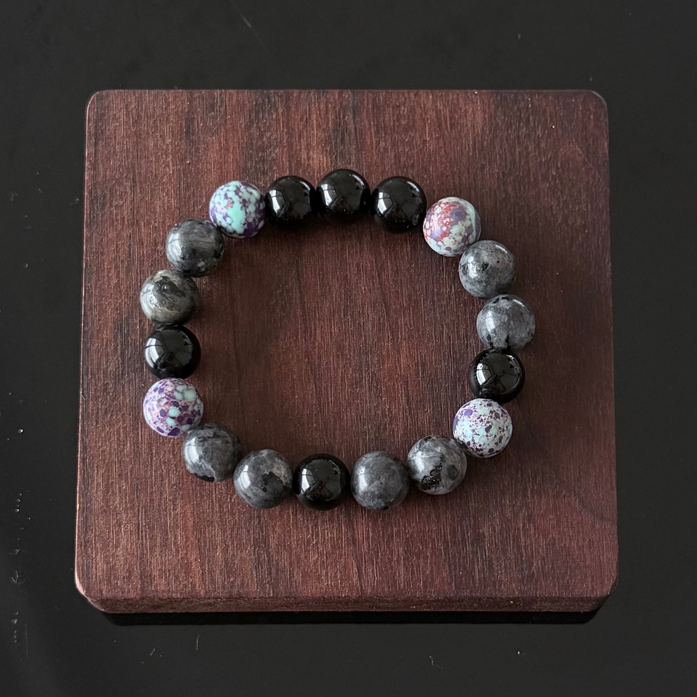 Black Obsidian & Labradorite Crystal Bracelet with Purple Jasper