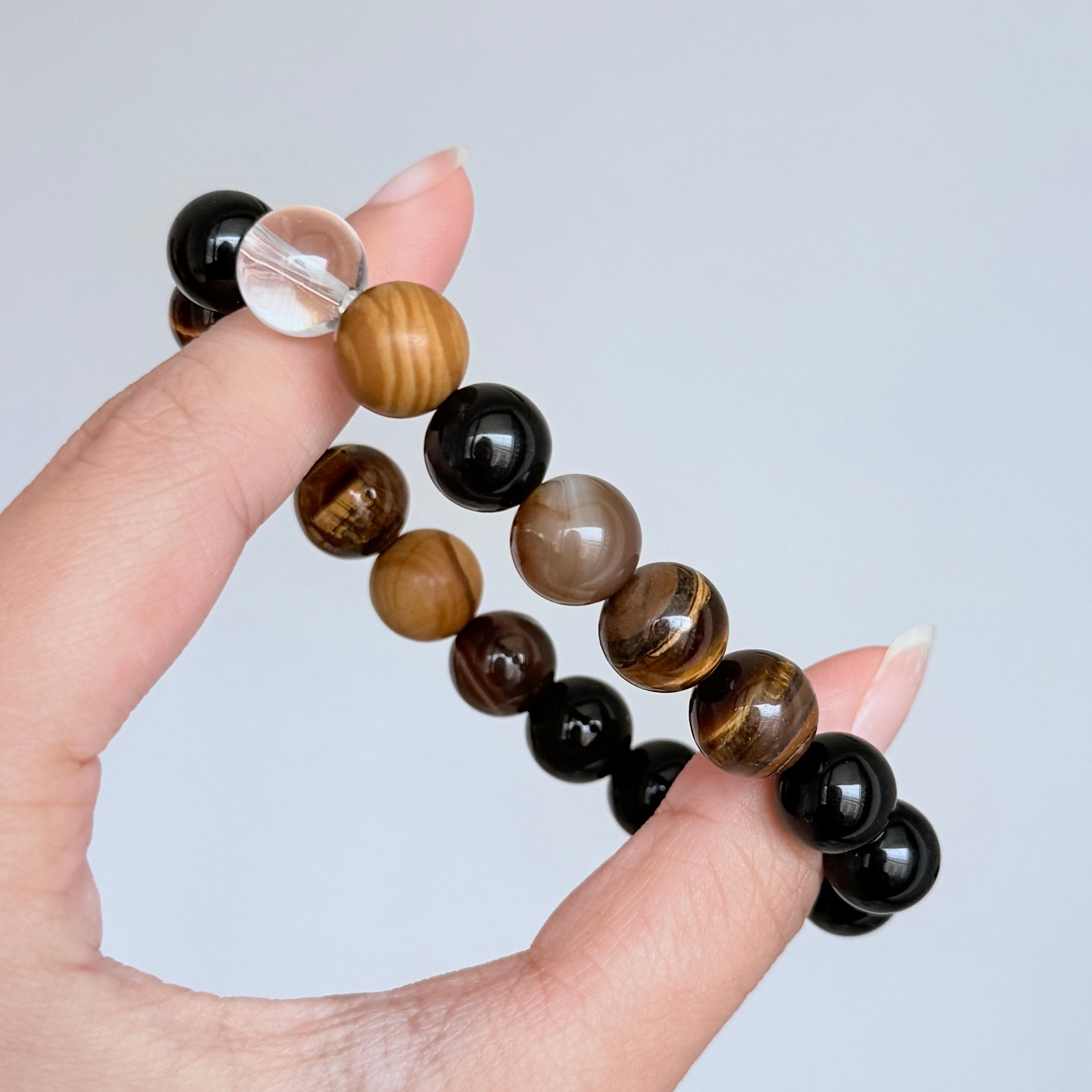 Tiger's Eye, Black Obsidian & Clear Quartz Bracelet