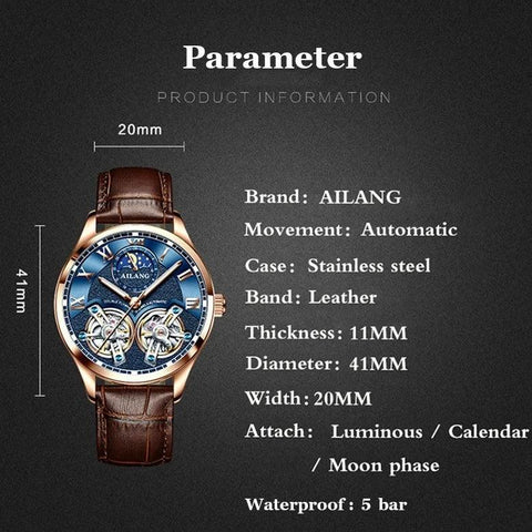 AL8822 Simple Watch - Double Flywheel Automatic Mechanical Wristwatch