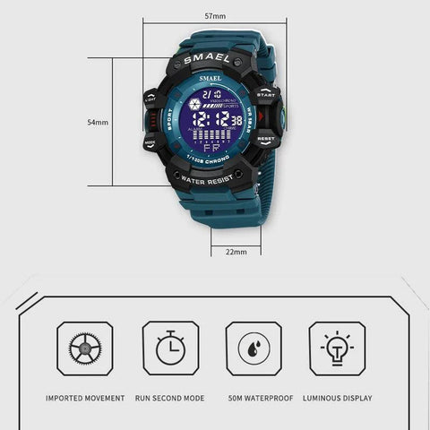 AMSW8050 Simple Watch: Rugged Sport Elegance with LED Digital Precision