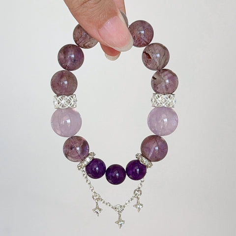 Amethyst & Lepidocrocite Crystal Bracelet with Silver Star Charms